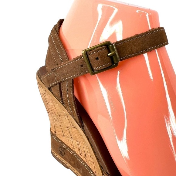 TIMBERLAND Maeslin Buckle Leather Cork Heel Wedge Sandal Womens Size 9 - Picture 5 of 16